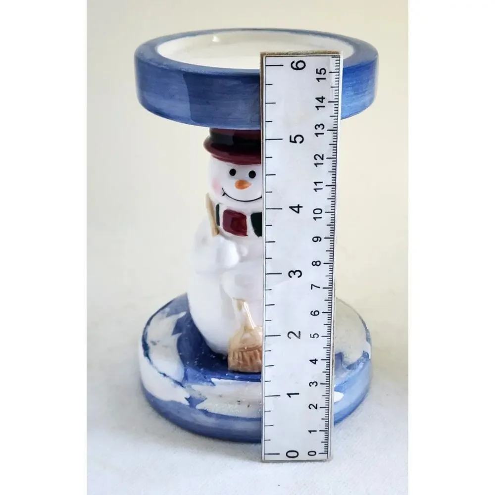 Home Interiors Snowman Pillar Candle Holder Ceramic Christmas Winter Decor 6